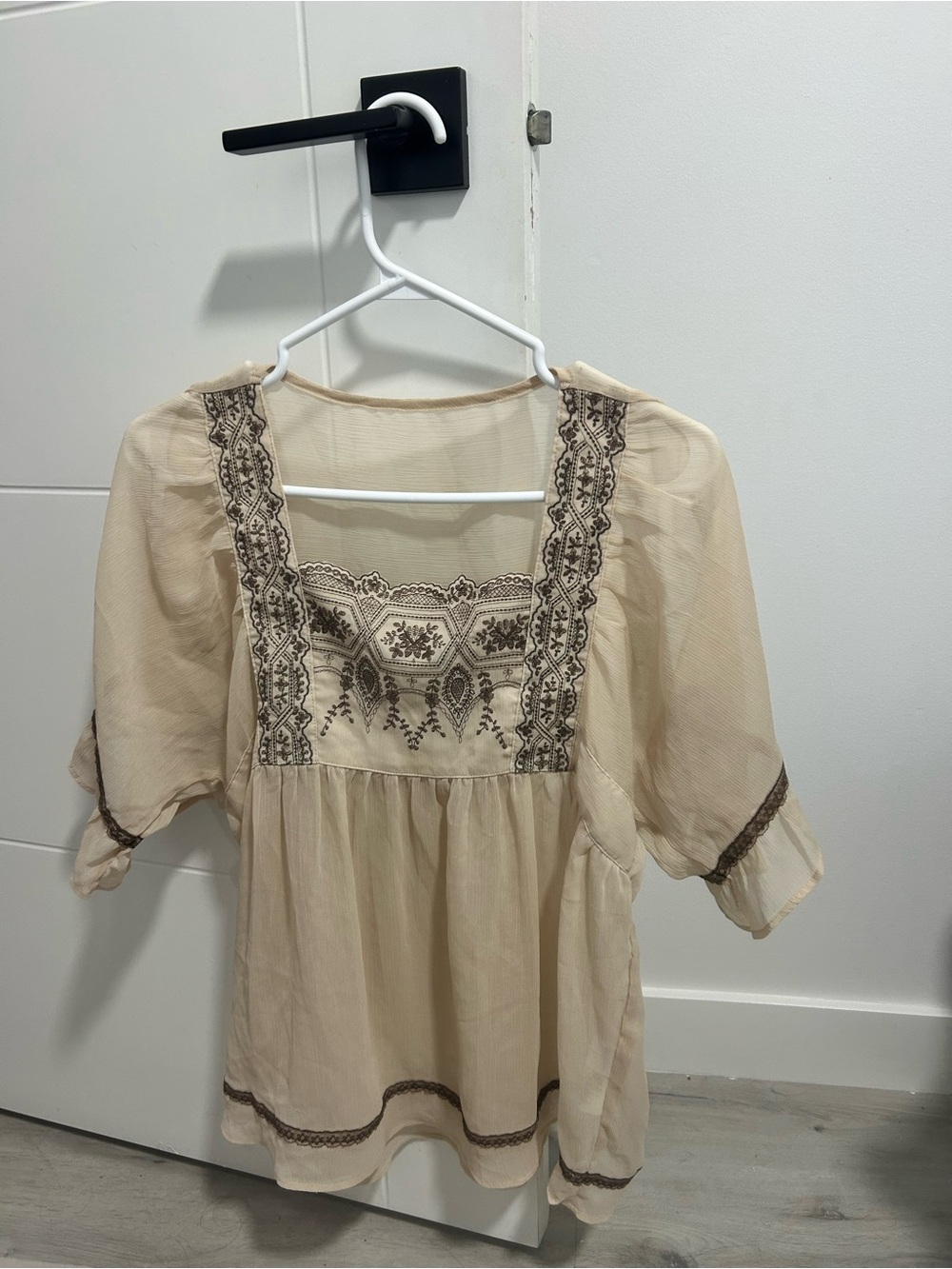 Ivory Embroidered Square-Neck Peasant Tunic